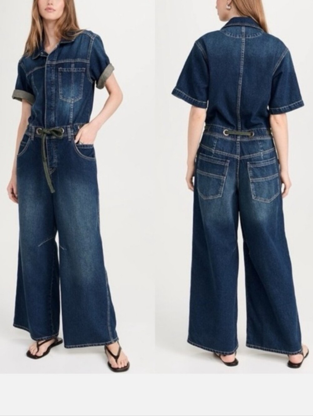 Free People Denim Short-Sleeve Jumpsuit in Medium Blue - Picture 4 of 16